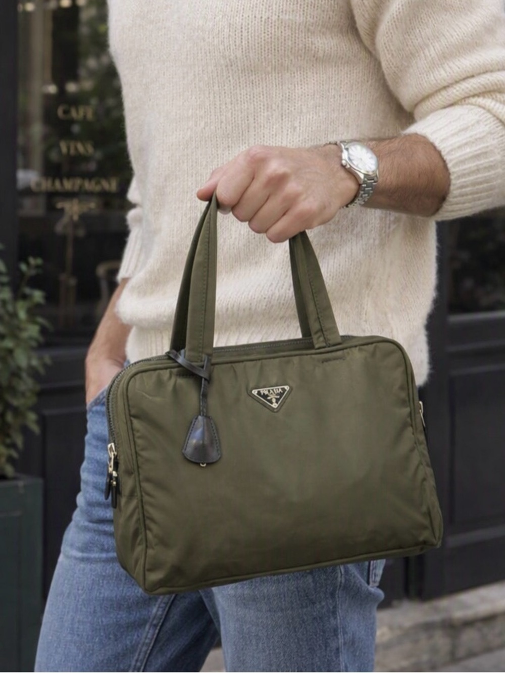 Prada Authentic Unisex Tessuto Nylon Shoulder Bag with Lock + Dust Bag